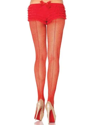 Full Length Womens Red Fishnet Stockings With Flat Backseam