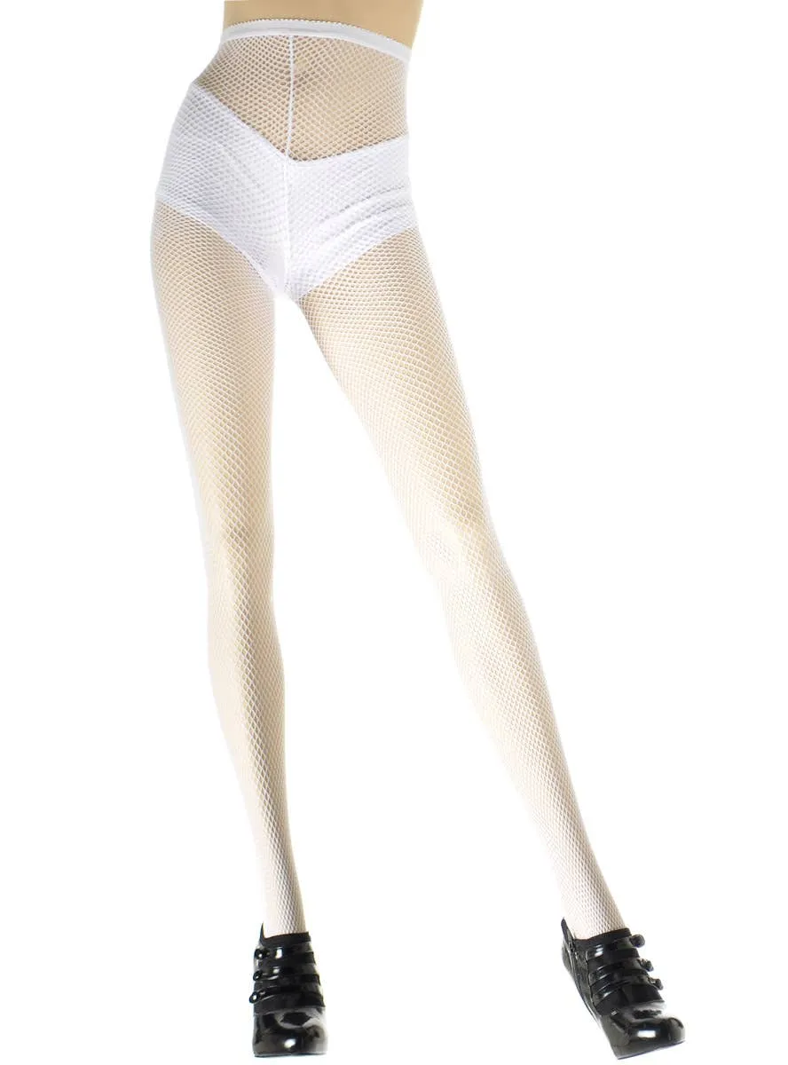 Full Length Womens White Fishnet Costume Stockings