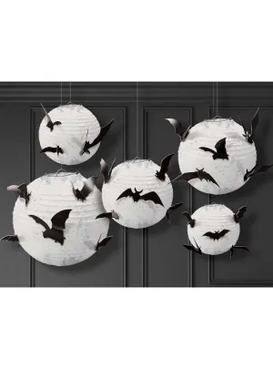 Full Moon and Bats 5 Pack Hanging Halloween Lanterns