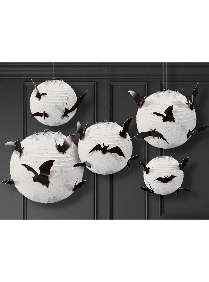 Full Moon and Bats 5 Pack Hanging Halloween Lanterns