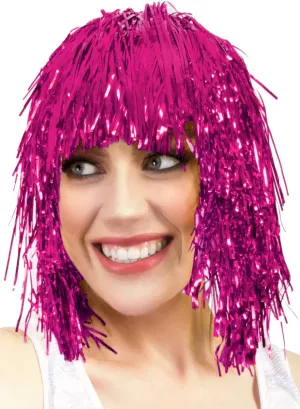 Fun Fuchsia Pink Tinsel Adults Costume Wig