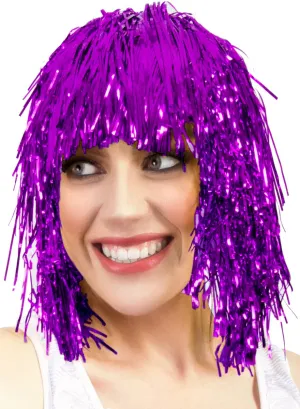 Fun Purple Tinsel Adults Costume Wig