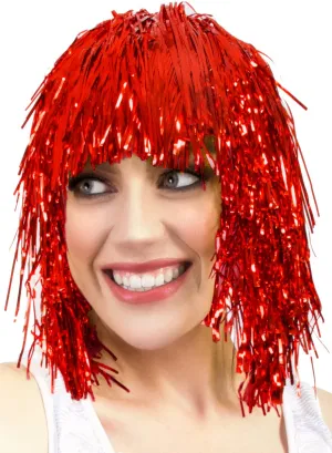 Fun Red Tinsel Adults Costume Wig
