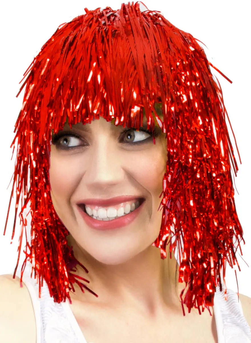 Fun Red Tinsel Adults Costume Wig