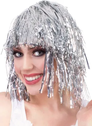 Fun Silver Tinsel Adults Costume Wig