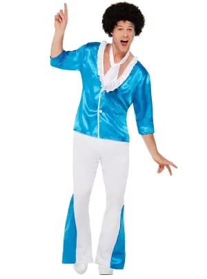 Funky Blue and White Mens 1970s Fancy Dress Costume