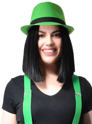 Funky Green Fedora Costume Hat with Black Band