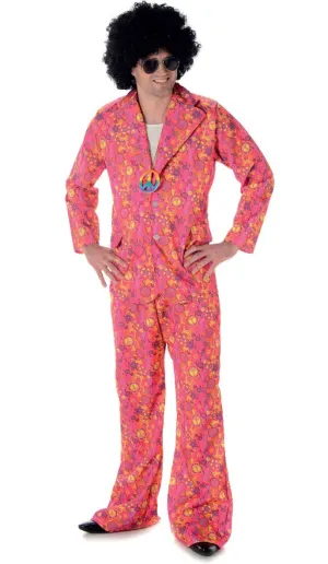 Funky Pink Hippie Suit Mens 1970s Costume