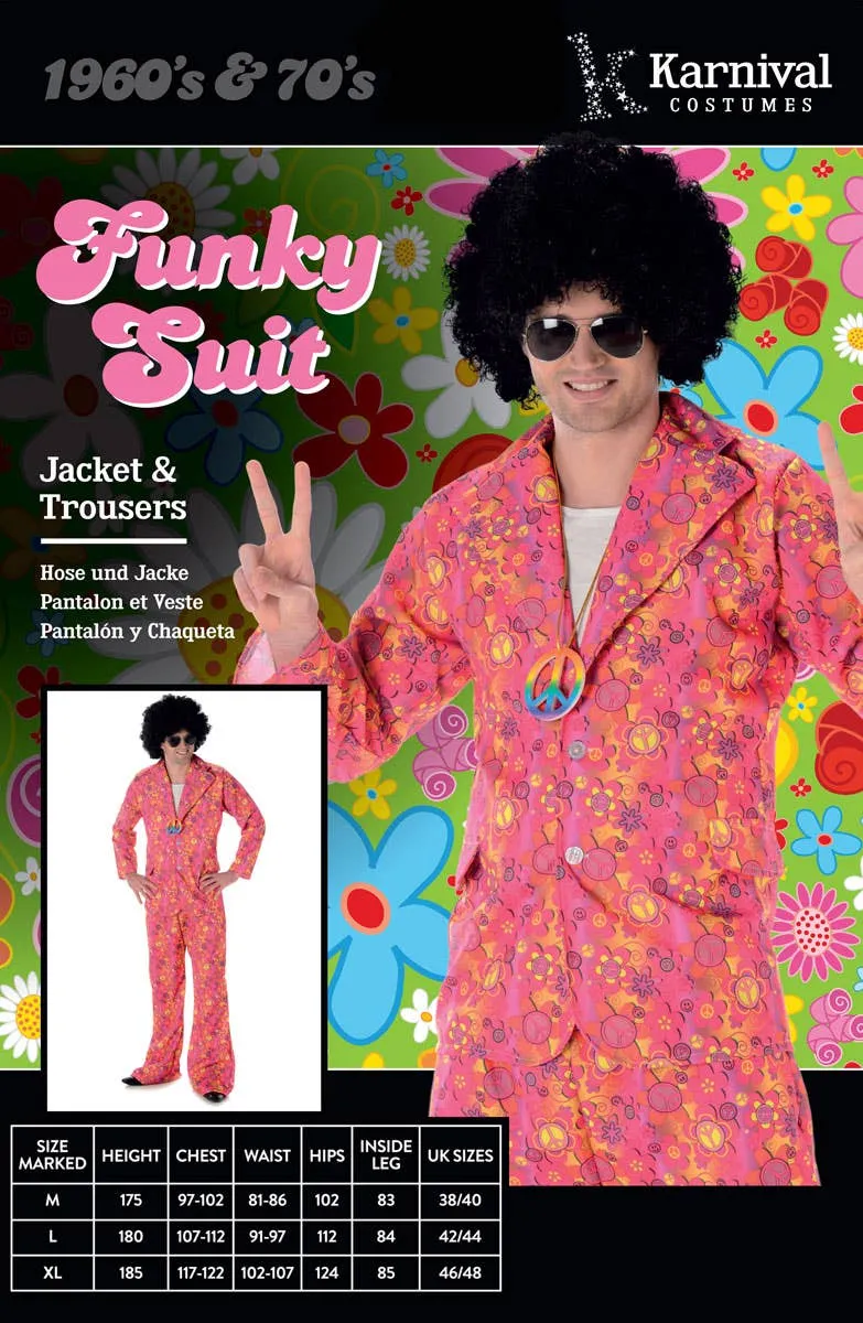 Funky Pink Hippie Suit Mens 1970s Costume