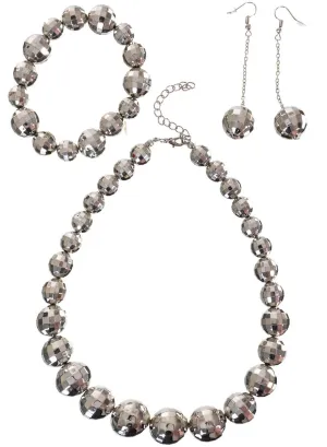 Funky Silver Disco Ball Costume Jewellery Set