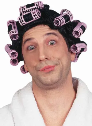 Funny Adults Pink Curlers Costume Wig