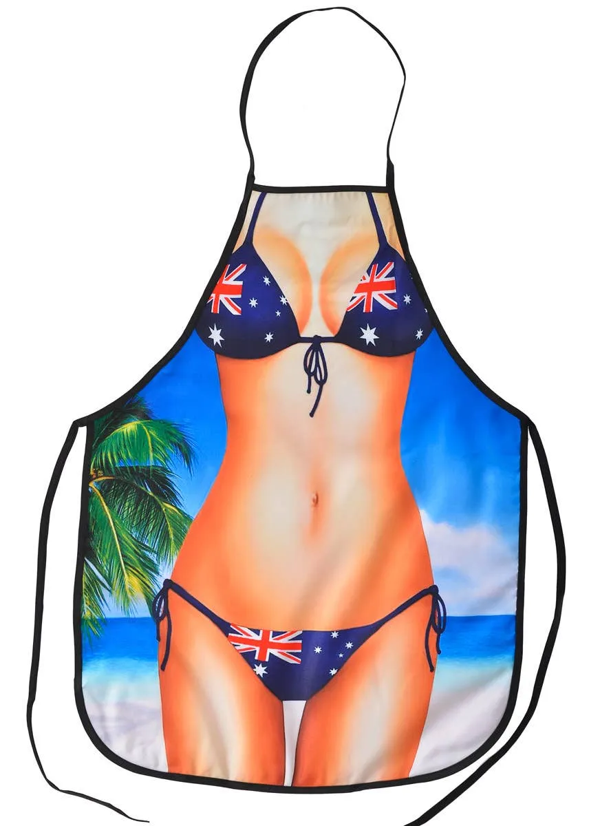 Funny Aussie Woman in Bikini Print Costume Apron