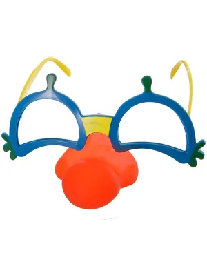 Funny Blue Clown Glasses with Red Nose