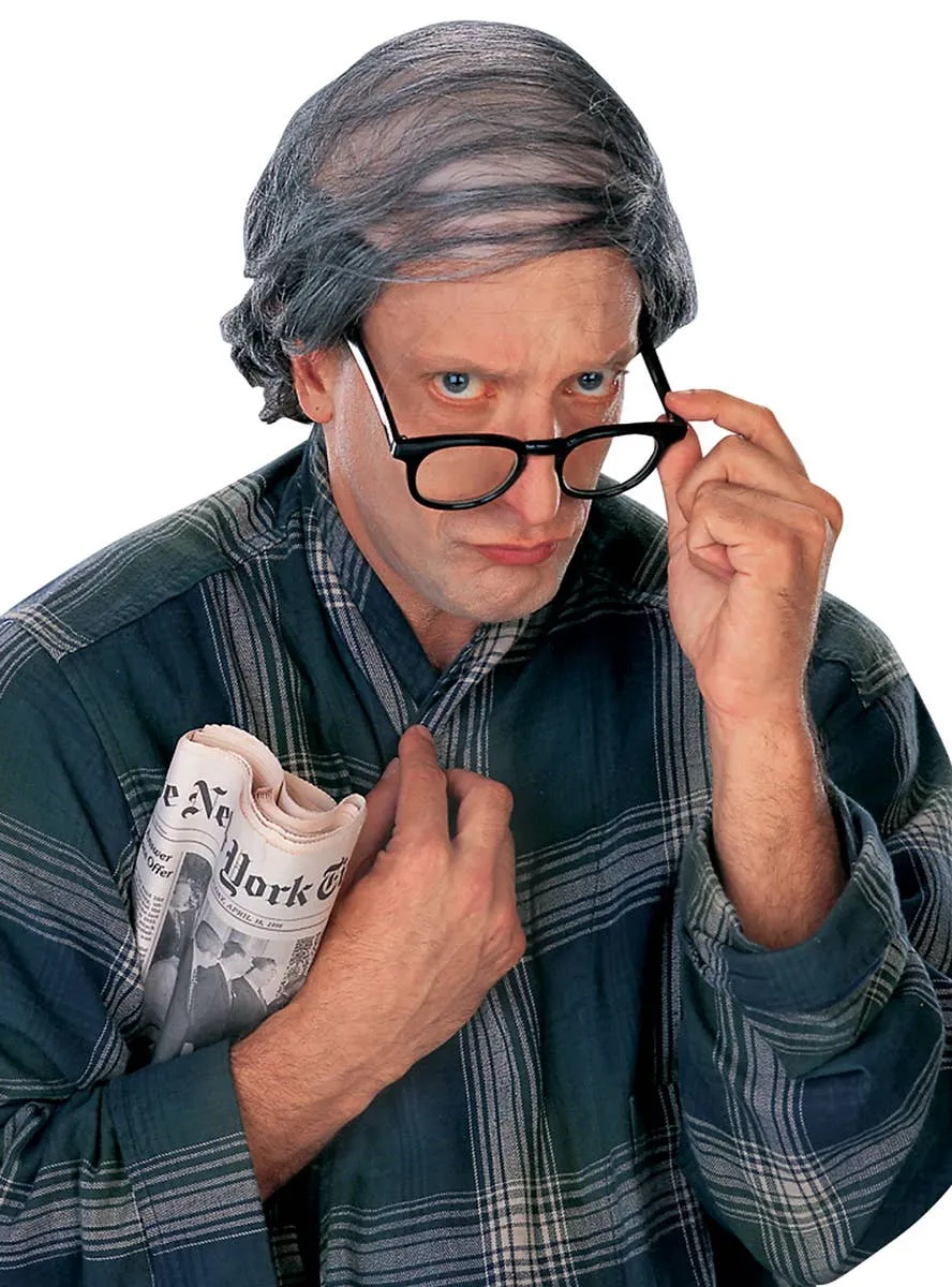 Funny Grey Old Man Combover Costume Wig