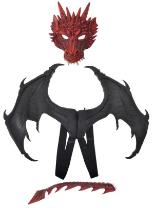 Furious Red and Black Dragon Wings, Mask and Tail Costume Kit