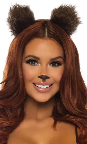 Furry Brown Bear Ears Headband Womens Costume Accessory