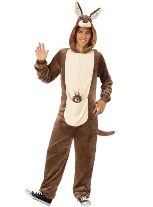 Furry Brown Mens Kangaroo and Joey Onesie Costume