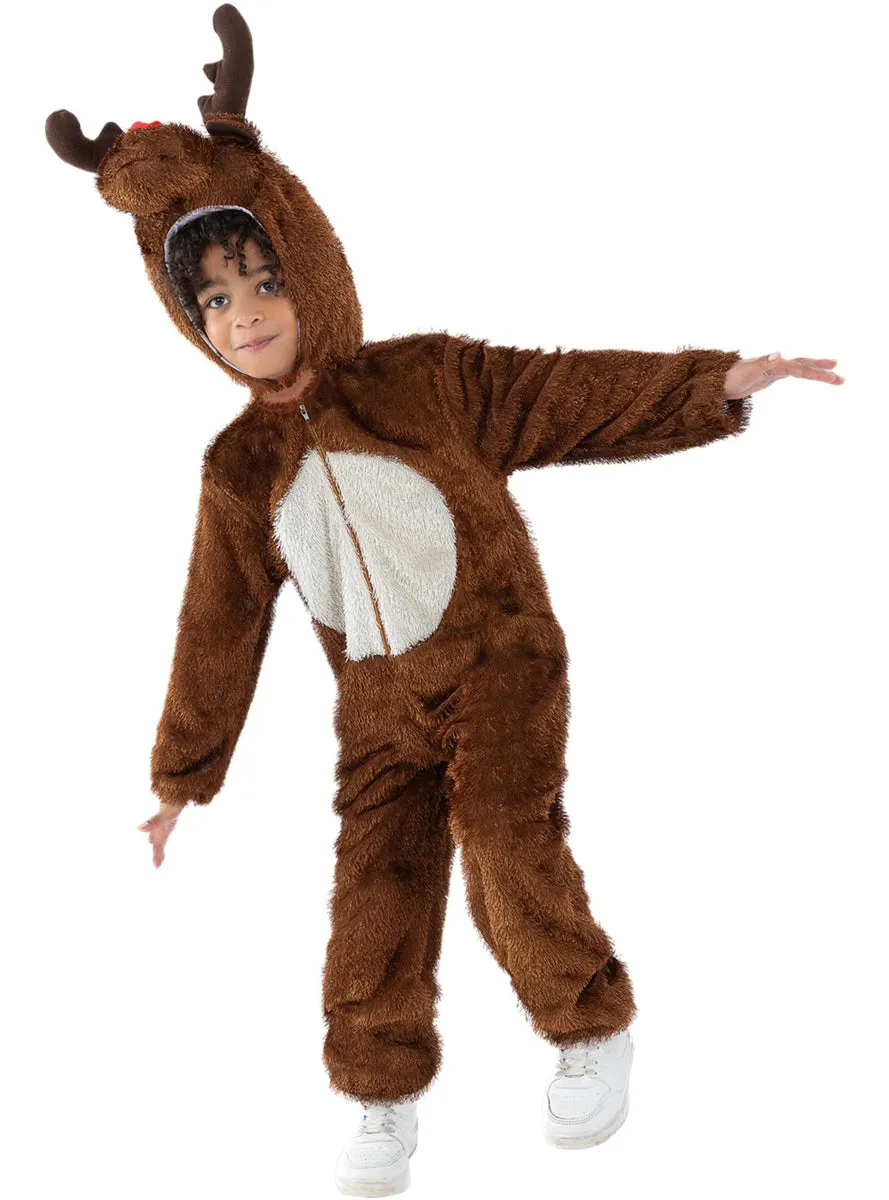 Furry Brown Reindeer Boys Christmas Costume Onesie