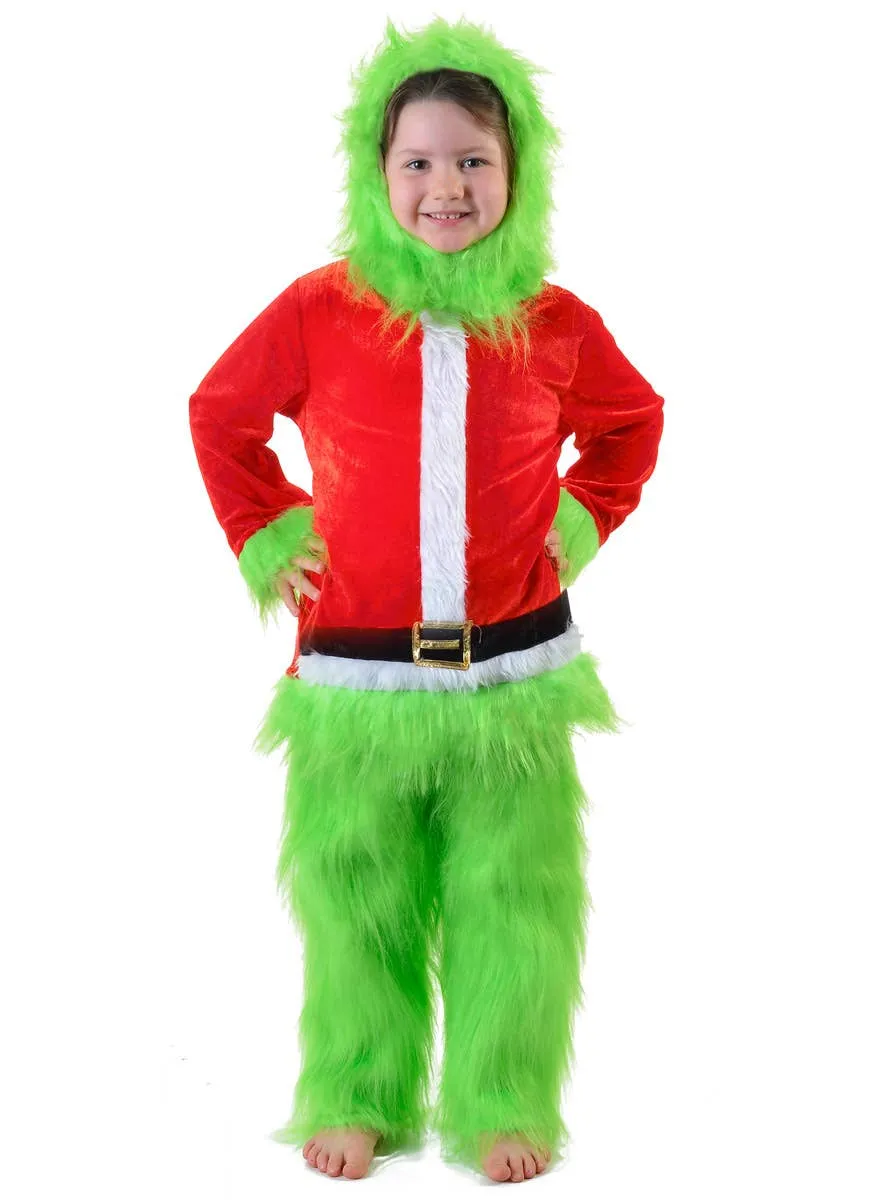 Furry Green Christmas Stealer Kids Santa Costume