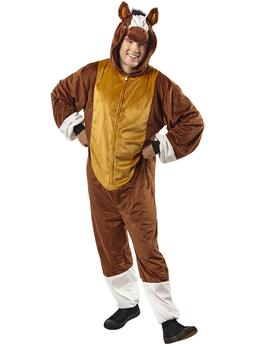 Furry Mens Brown Race Horse Animal Onesie Costume
