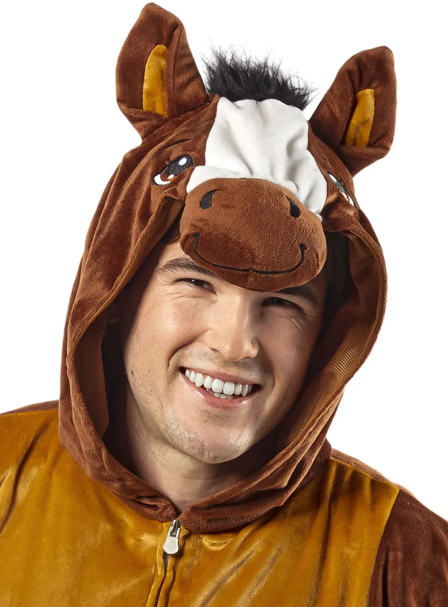 Furry Mens Brown Race Horse Animal Onesie Costume