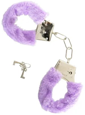Furry Purple Novelty Silver Metal Handcuffs with Keys