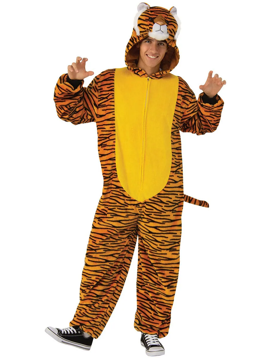 Furry Striped Tiger Mens Animal Onesie Costume