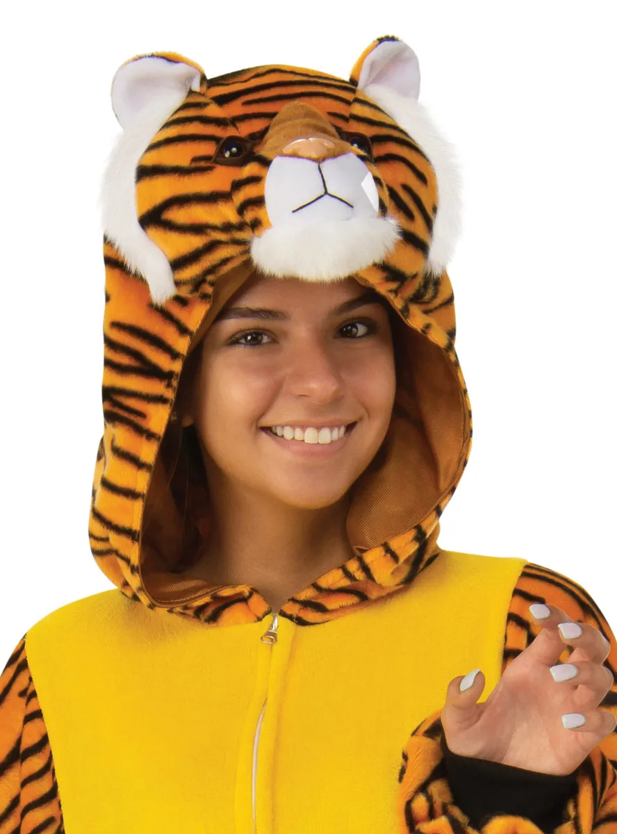 Furry Striped Tiger Womens Animal Onesie Costume