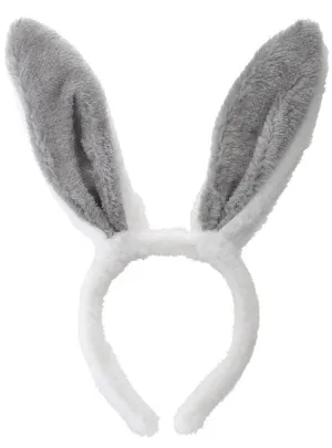 Furry White and Grey Bunny Ears Costume Headband