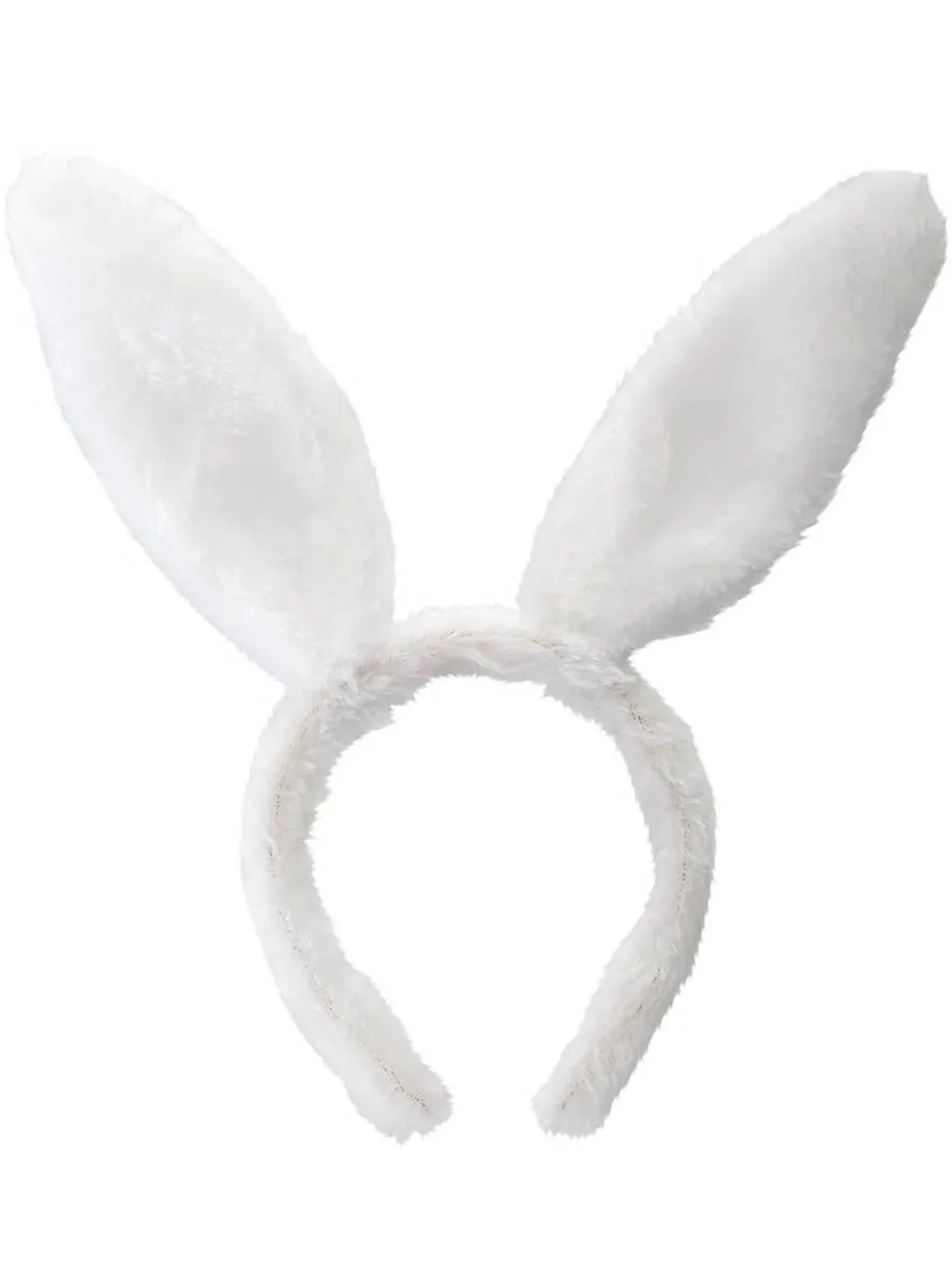Furry White Easter Bunny Ears Costume Headband