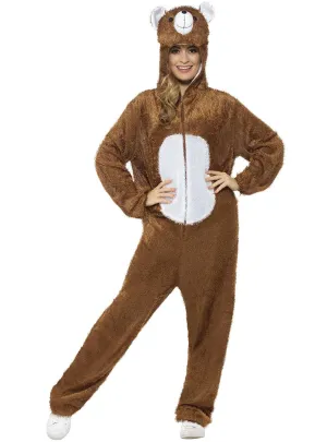 Fuzzy Brown Bear Womens Onesie Costume