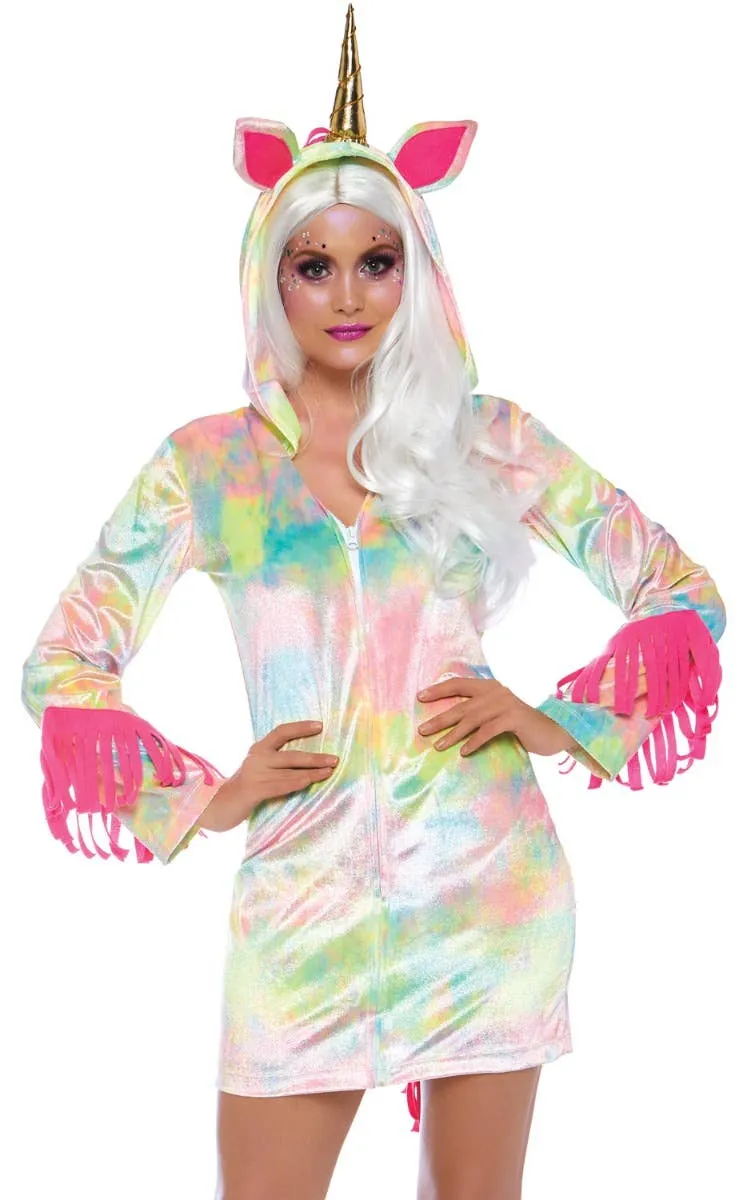 Fuzzy Enchanted Rainbow Unicorn Womens Costume