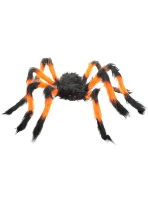 Fuzzy Orange and Black Large Fake Spider Halloween Decoration