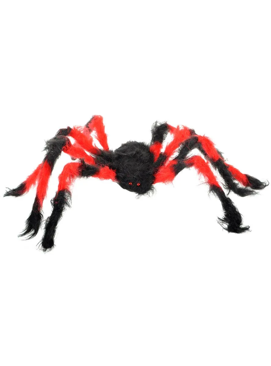 Fuzzy Red and Black Large Fake Spider Halloween Decoration