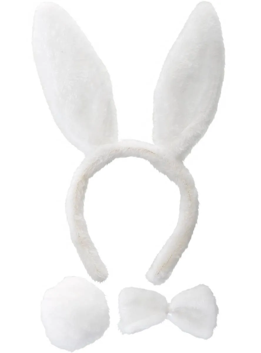 Fuzzy White Faux Fur Bunny 3 Piece Costume Kit