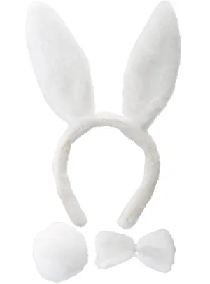 Fuzzy White Faux Fur Bunny 3 Piece Costume Kit