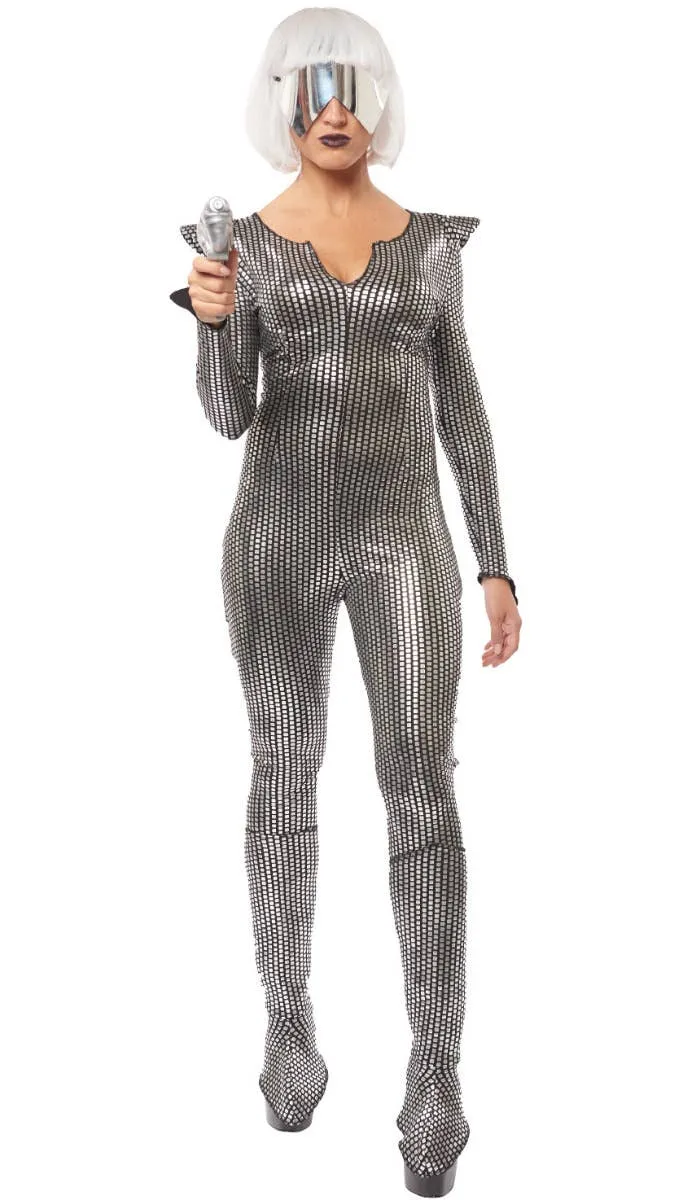 Galaxy Girl Silver Metallic Womens Space Costume