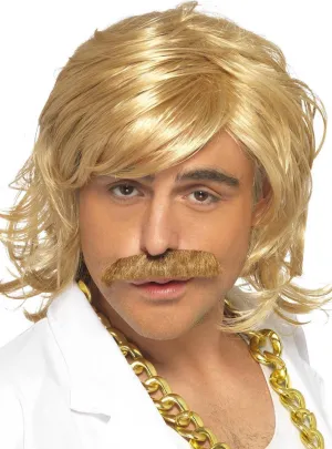 Game Show Host Mens Blonde Wig and Moustache Set