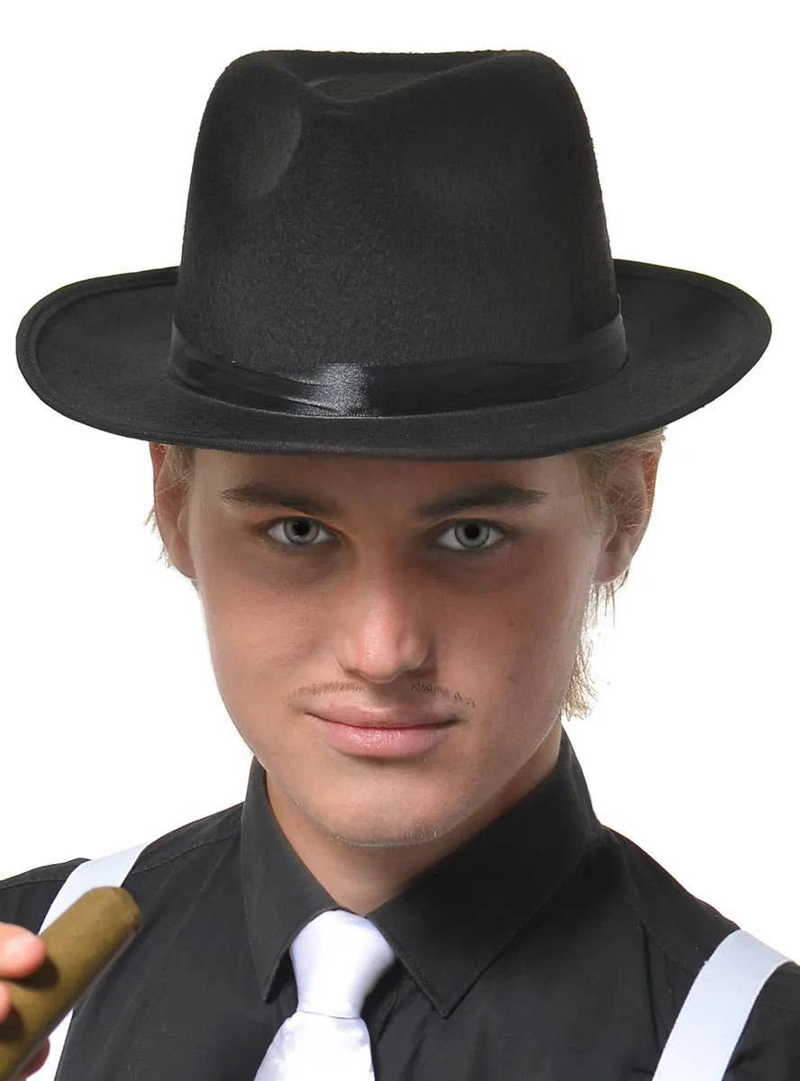 Gangster 1920s Adults Fedora Hat in Black
