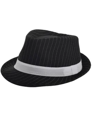 Gangster Black and White Pinstripe Fedora Costume Hat