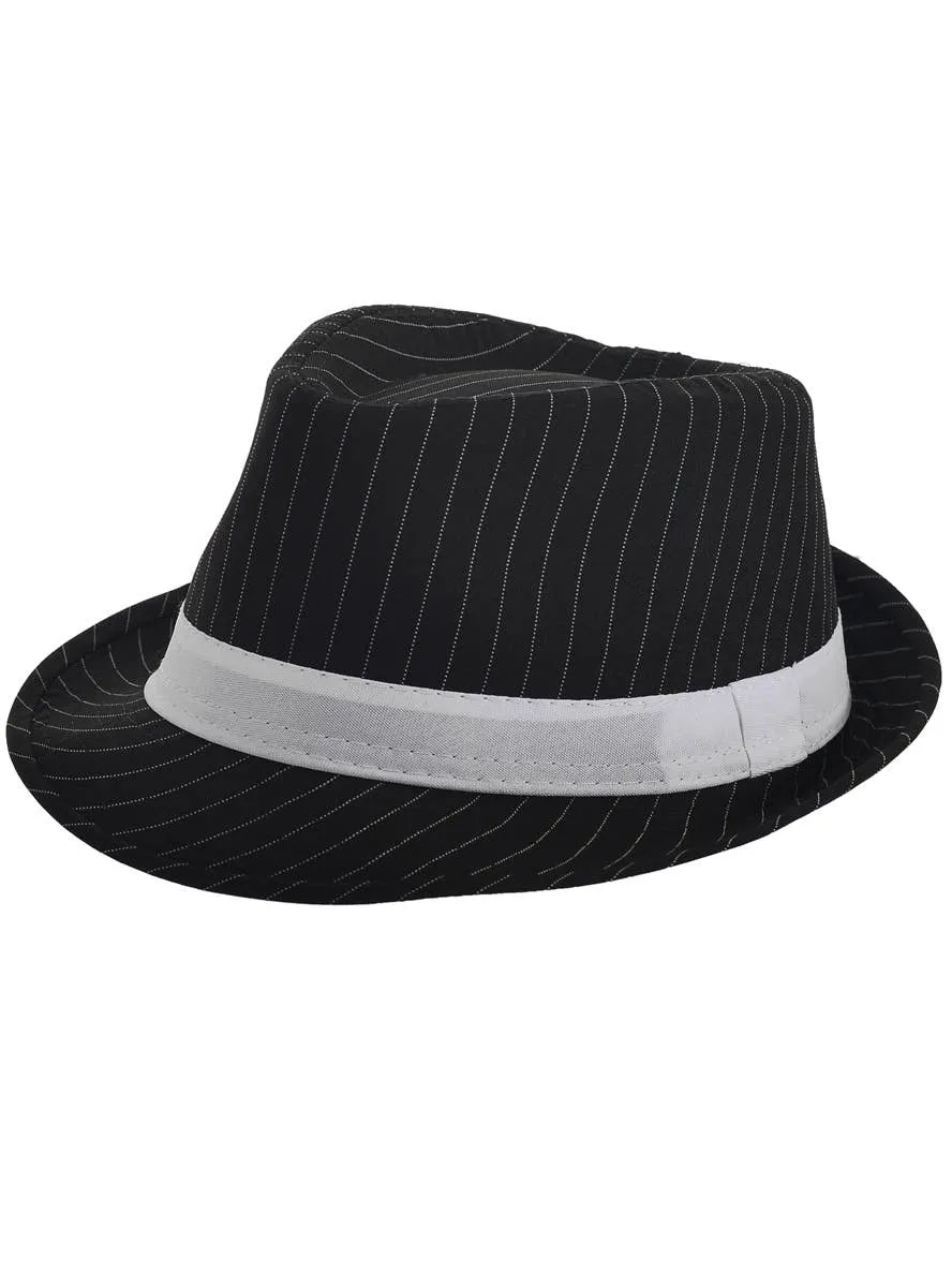 Gangster Black and White Pinstripe Fedora Costume Hat