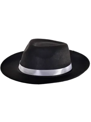 Gangster Black Fedora Costume Hat with White Band
