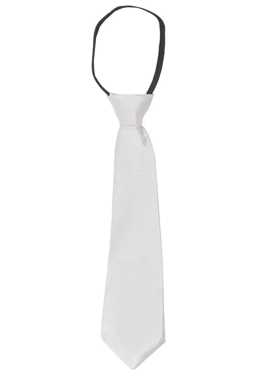 Gangster Zip Up White Satin Costume Neck Tie