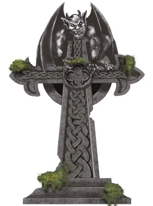 Gargoyle Cross Grey Foam Tombstone Halloween Decoration