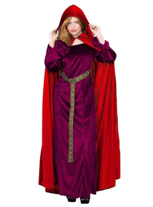 Garnet Red Womens Deluxe Hooded Costume Cloak