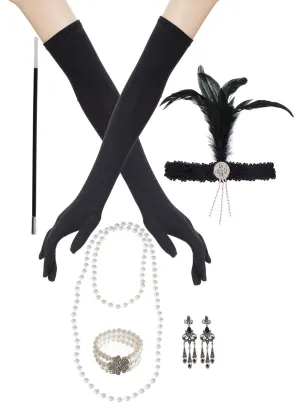 Gatsby 6 Piece Black 1920s Costume Accessory Set
