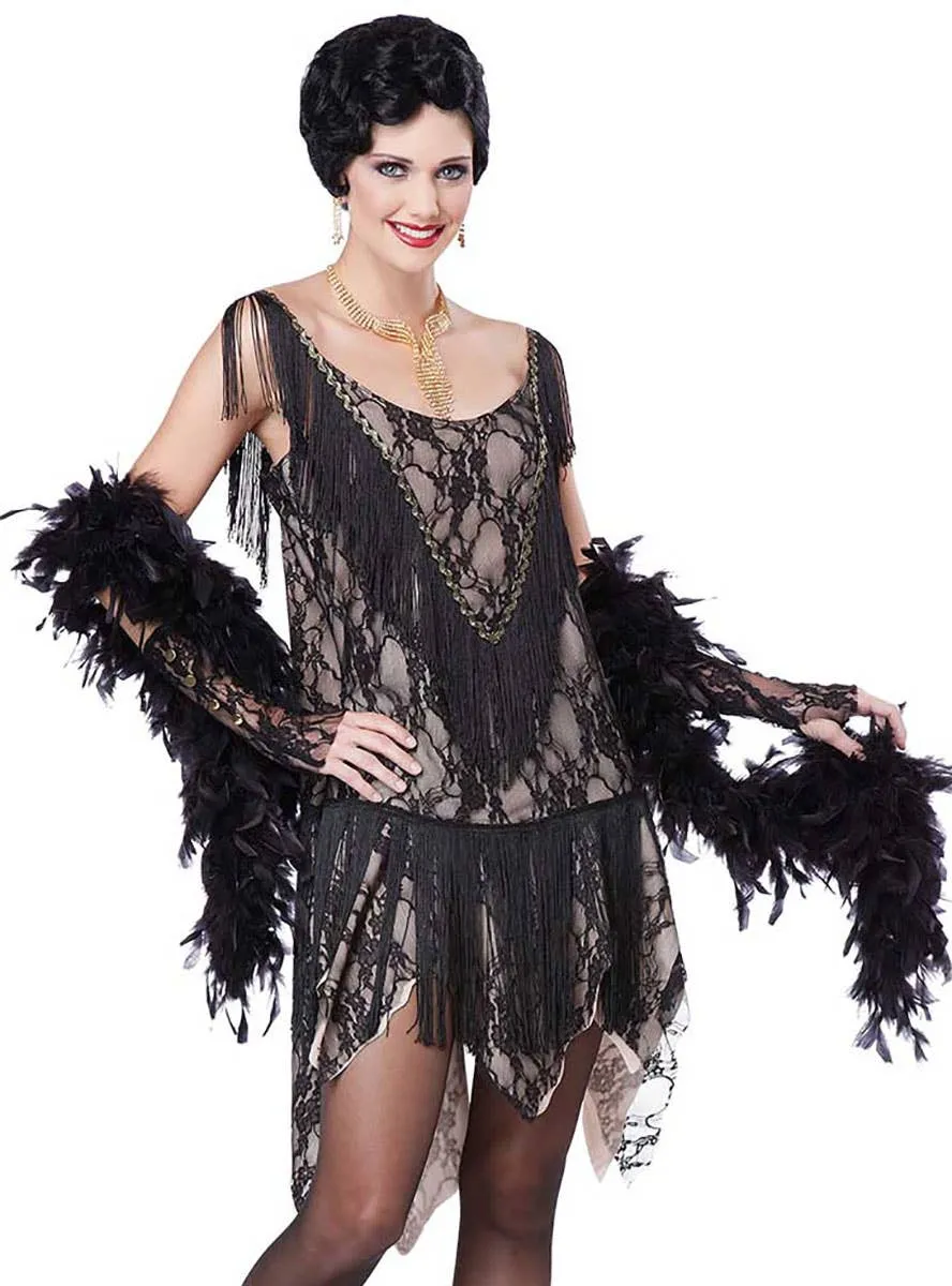 Gatsby Gal Womens Vintage Black Lace 1920s Flapper Costume