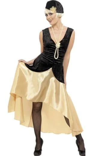 Gatsby Girl Womens Long Black and Gold 1920s Costume