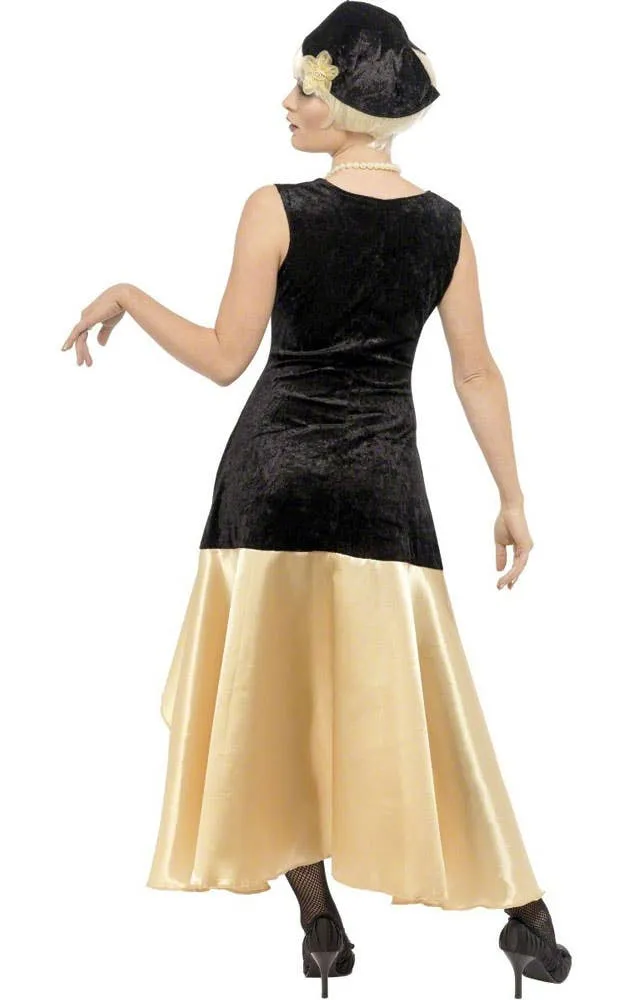 Gatsby Girl Womens Long Black and Gold 1920s Costume