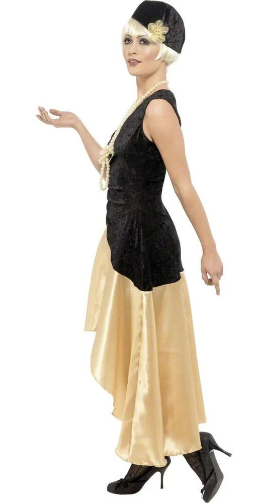 Gatsby Girl Womens Long Black and Gold 1920s Costume